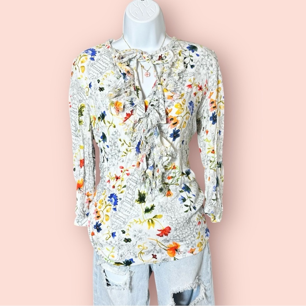 Nanette Lepore Beautiful Ruffle Lace Floral Blouse Boho HolidayTop
